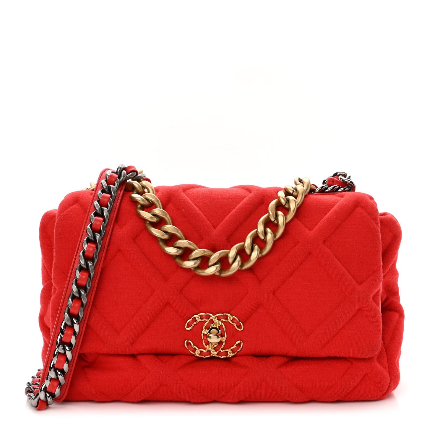 Jersey Lambskin Quilted Large Chanel 19 Flap Red