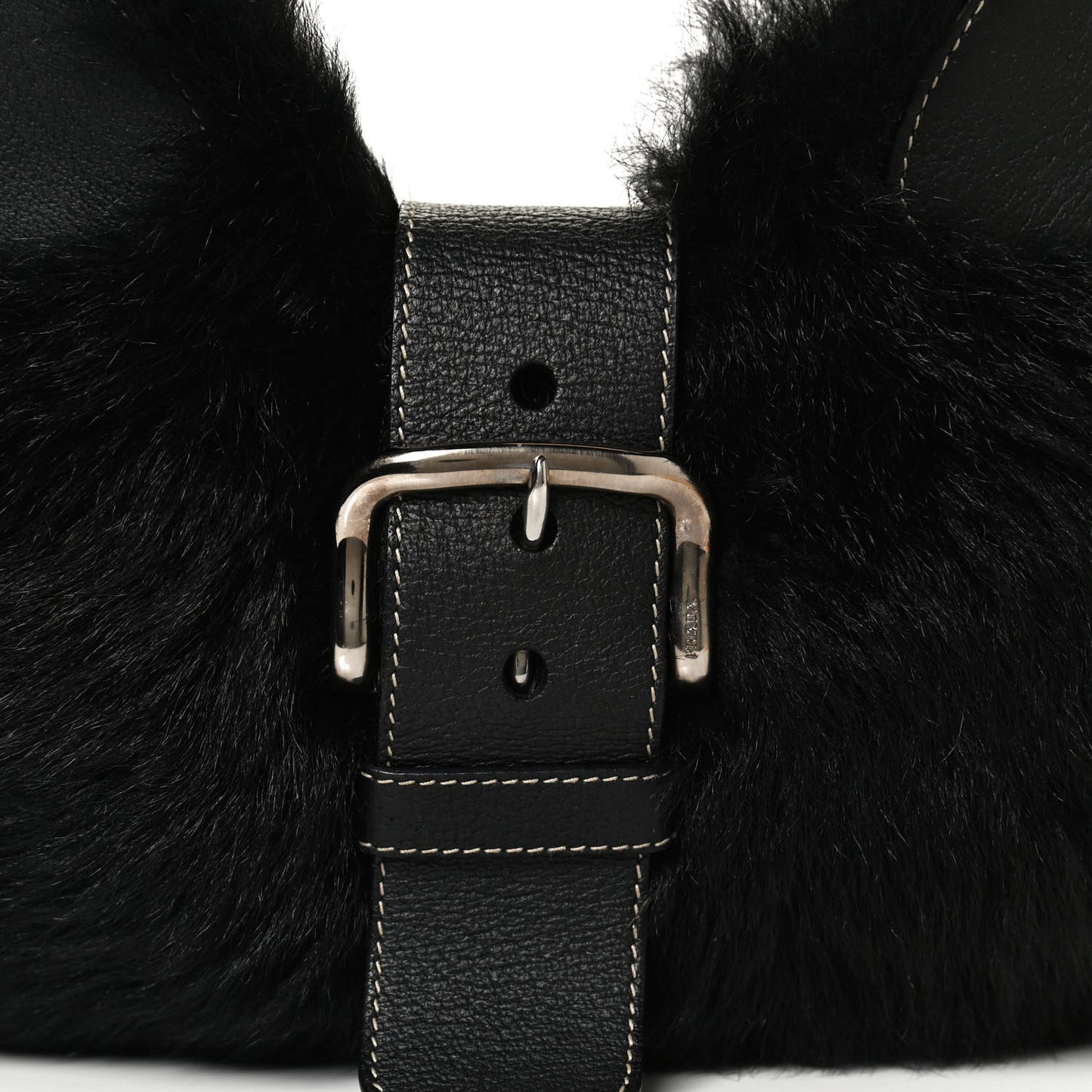 Eco Lapin Faux Fur Buckle Hobo Black