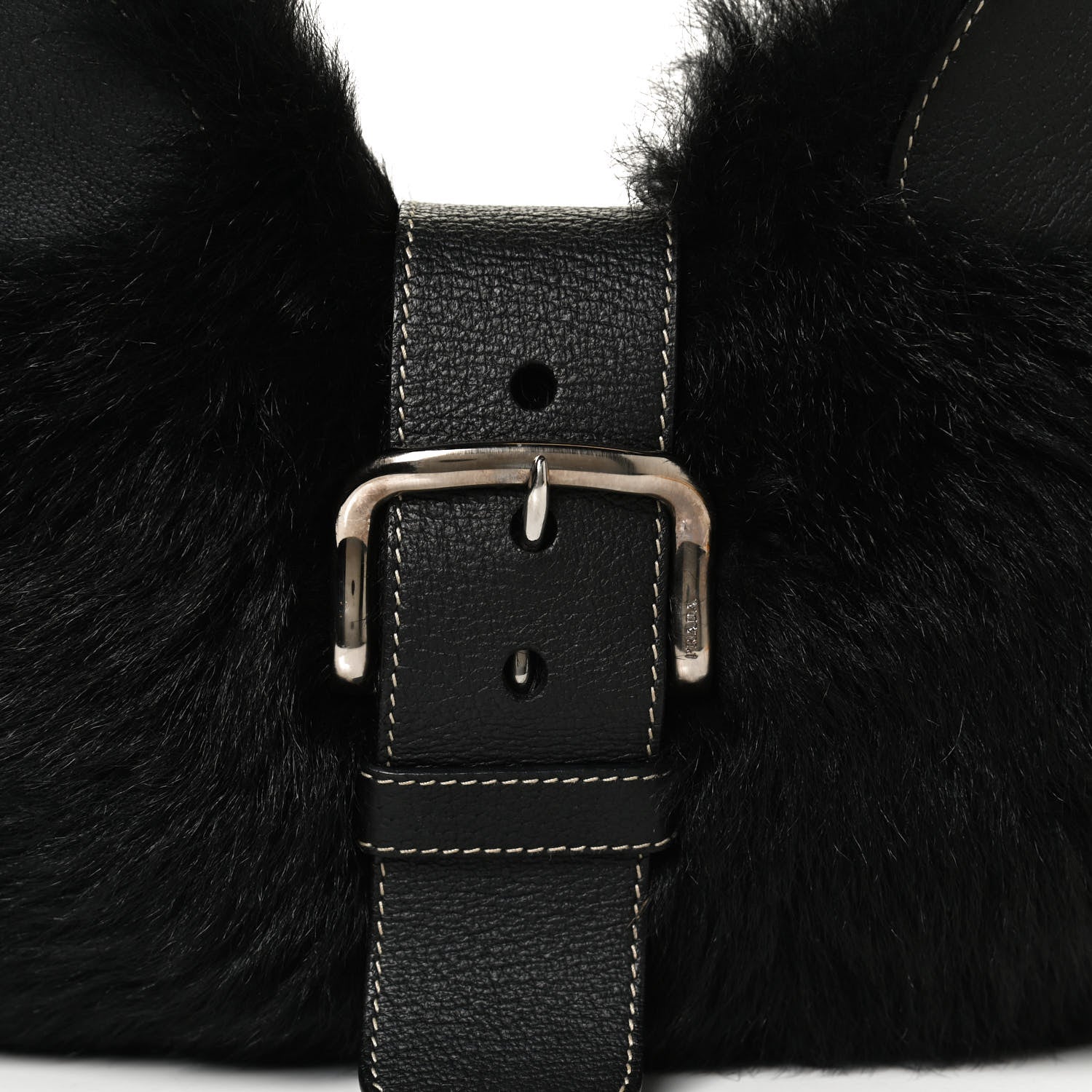 Prada Eco Lapin Faux Fur Buckle Hobo Black 8 of 10