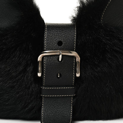 Prada Eco Lapin Faux Fur Buckle Hobo Black 8 of 10