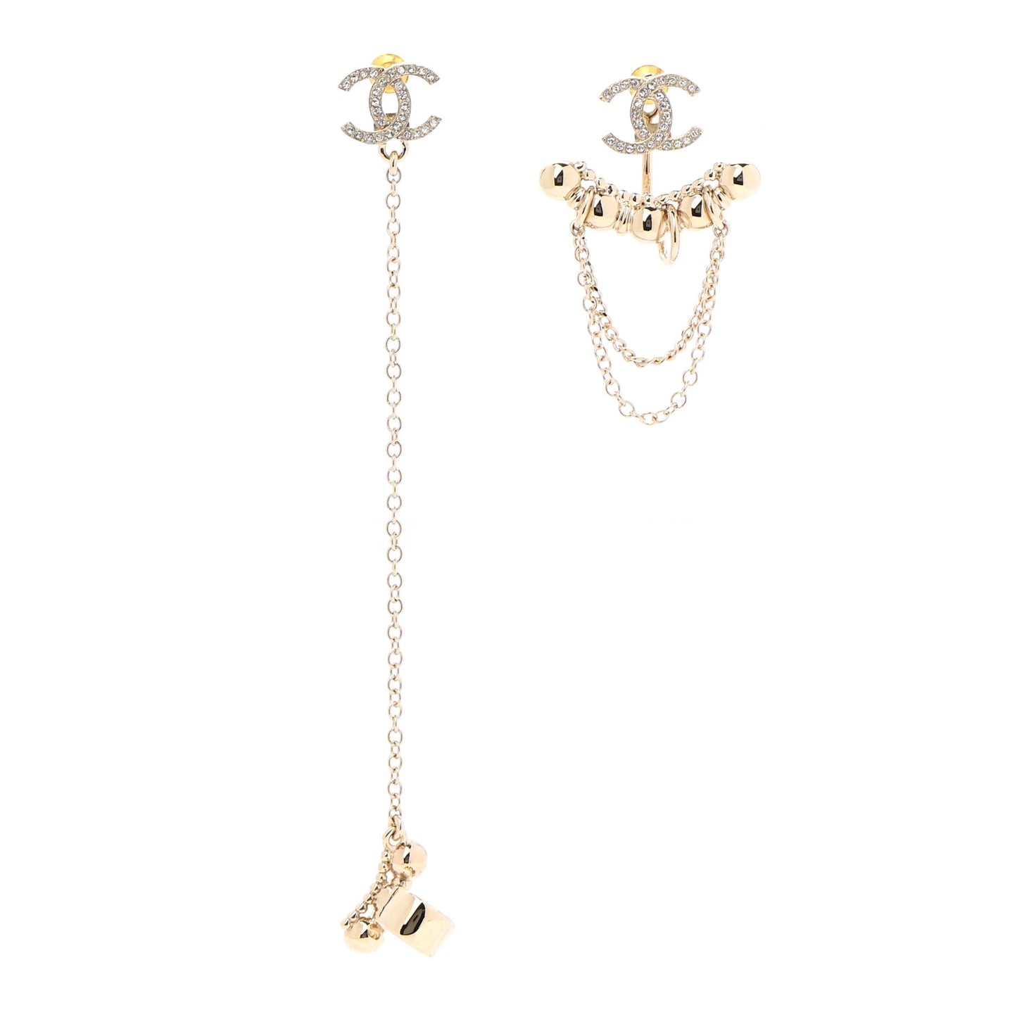 Metal Crystal CC Chain Cuff Earrings Gold