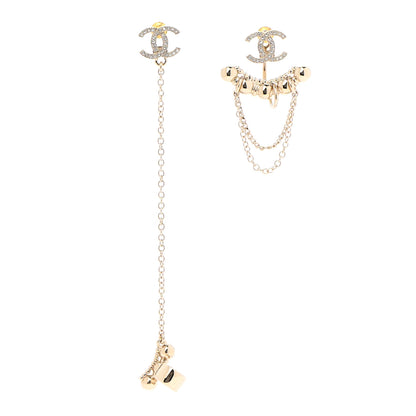 Chanel Metal Crystal CC Chain Cuff Earrings Gold 1 of 4