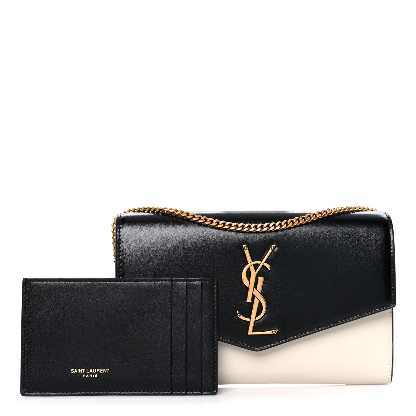 Smooth Shiny Calfskin Uptown Chain Wallet Black Crema Soft