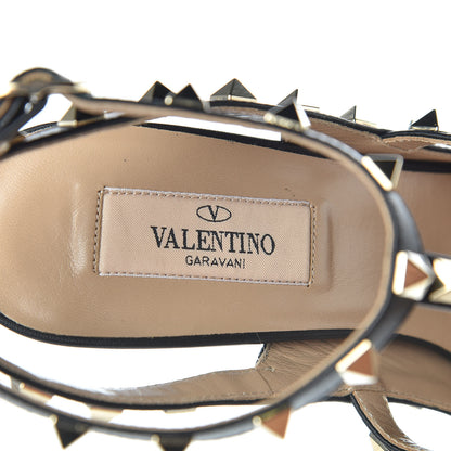 Valentino Garavani Pebbled Calfskin Rockstud Ankle Strap Pumps 38 Black 7 of 8
