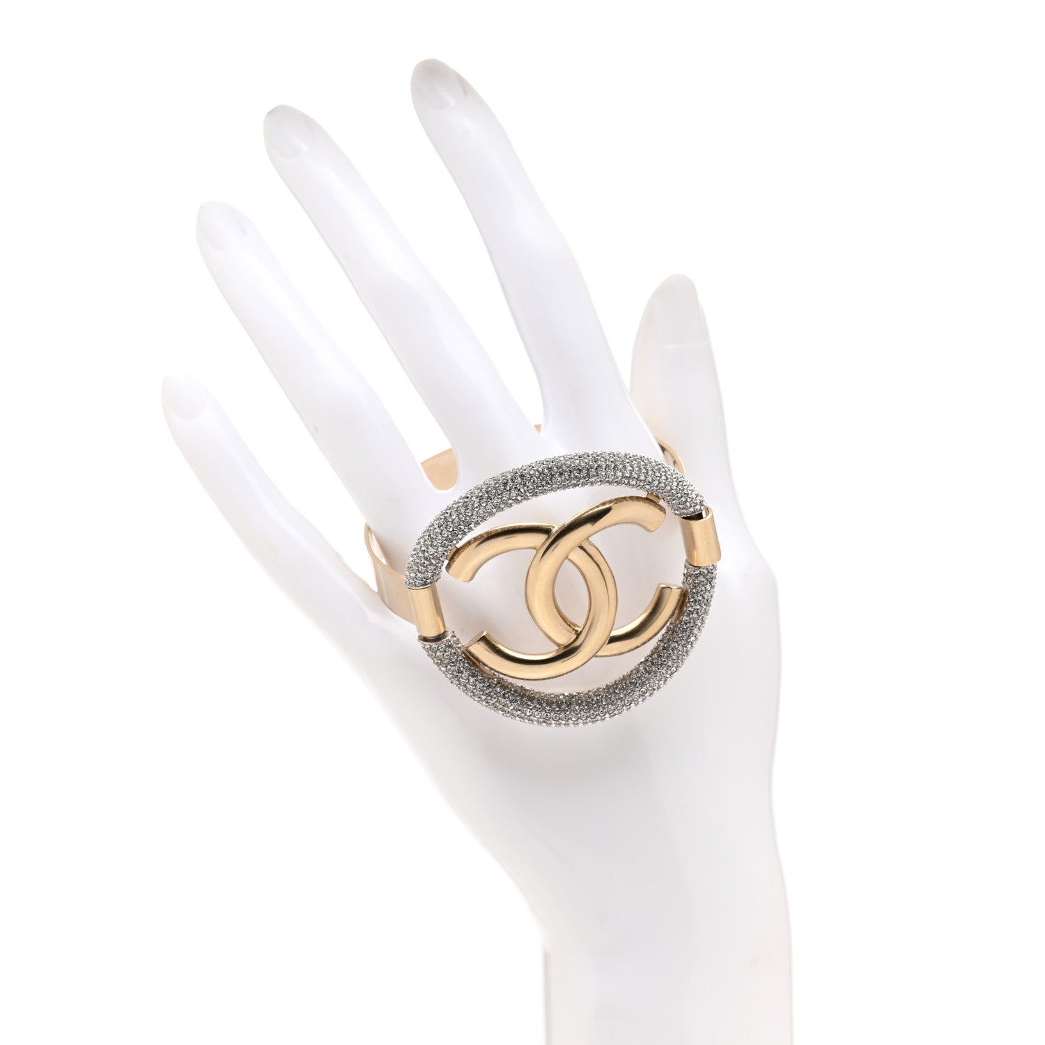 Chanel Crystal CC Cuff Gold 2 of 4