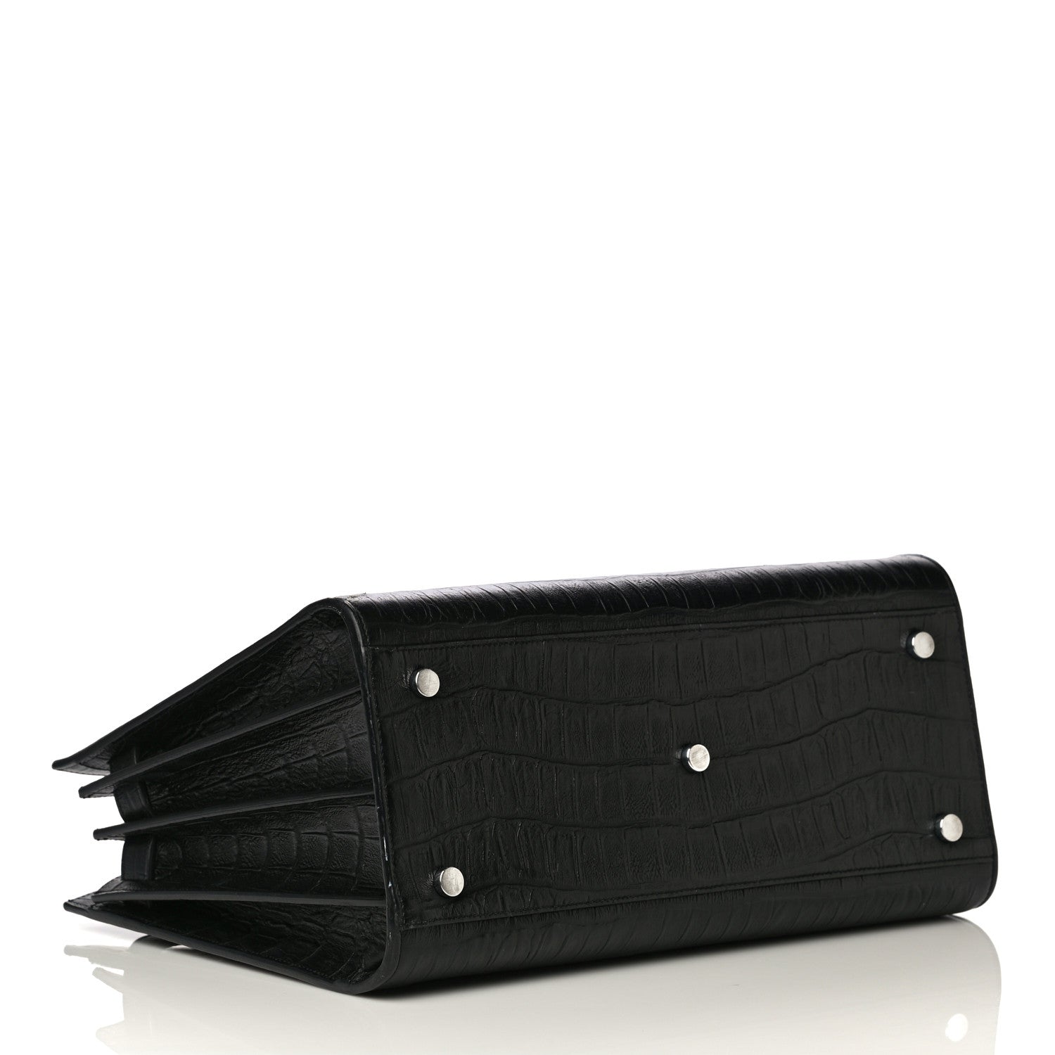 Saint Laurent Calfskin Crocodile Embossed Small Sac de Jour Black 4 of 12