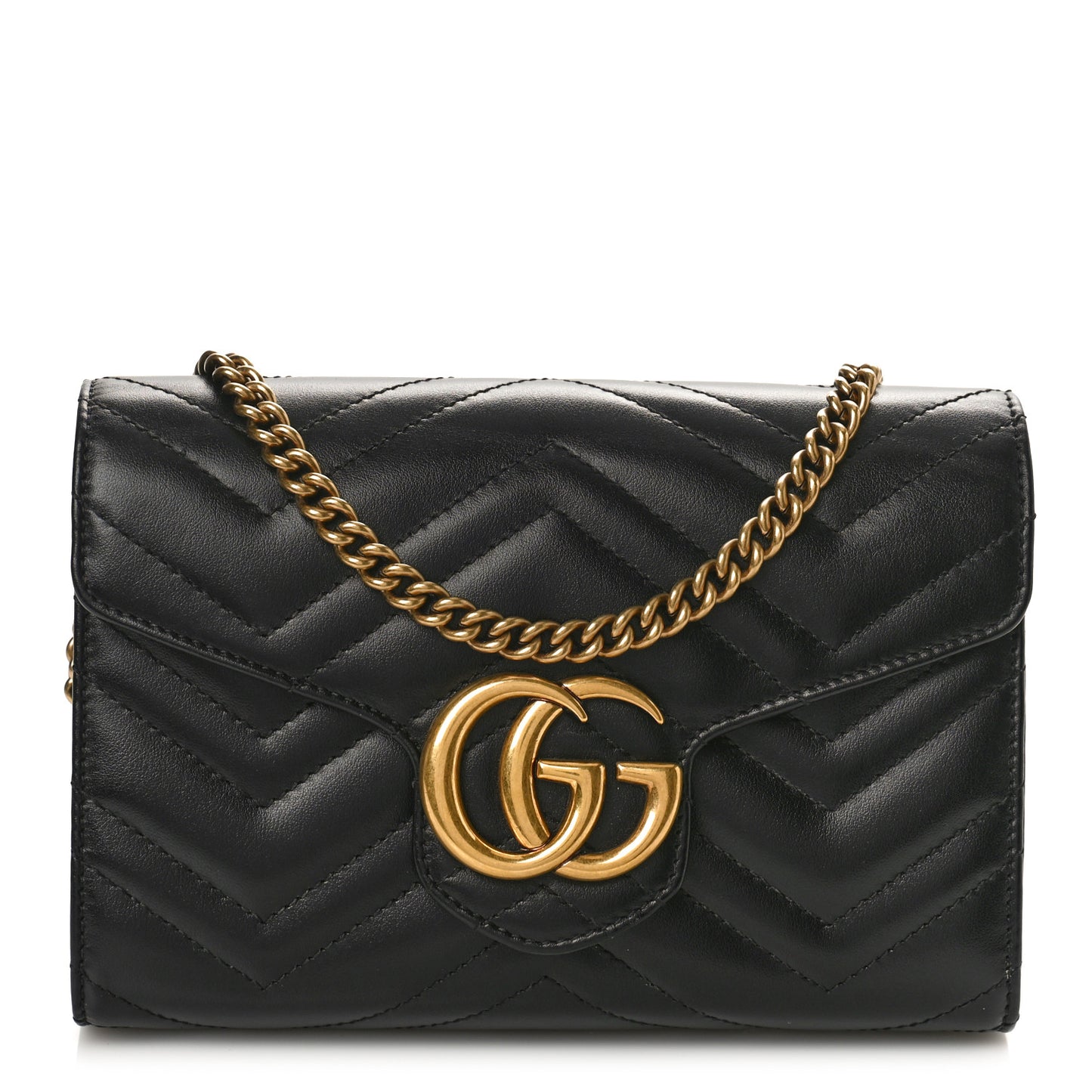 Calfskin Matelasse GG Marmont Chain Wallet Black