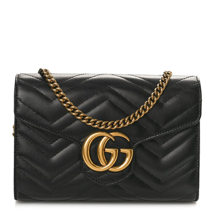 Gucci Calfskin Matelasse GG Marmont Chain Wallet Black 1 of 9