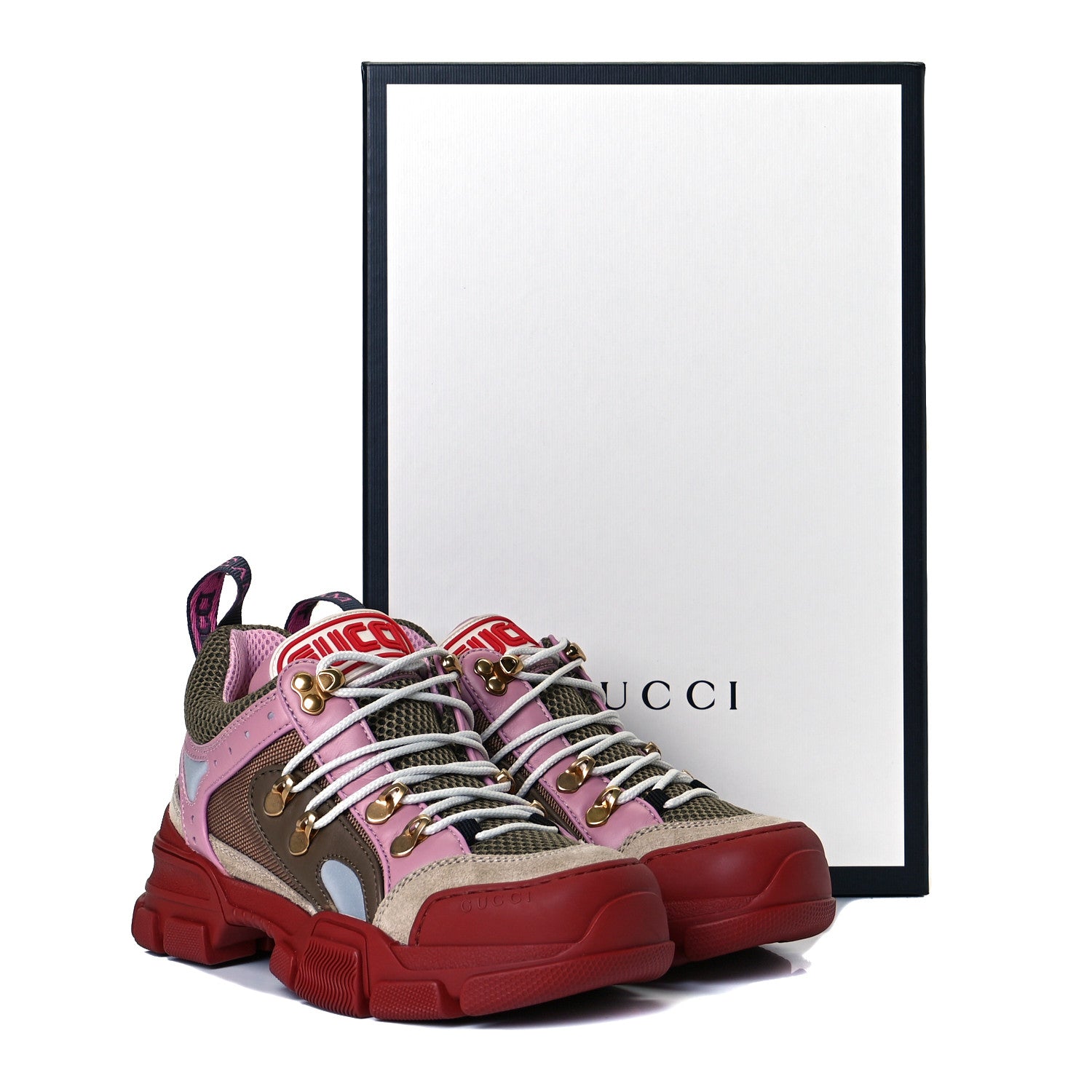 Gucci X SEGA Mesh Canvas Calfskin Womens Flashtrek Sneakers 35 Military Oatmeal Carmine Rose Ardesia 8 of 8