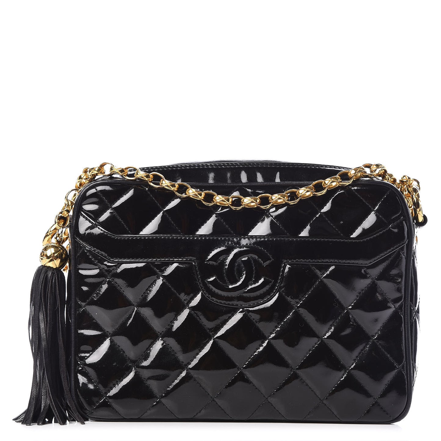 Patent Quilted Tassel Camera Case Black