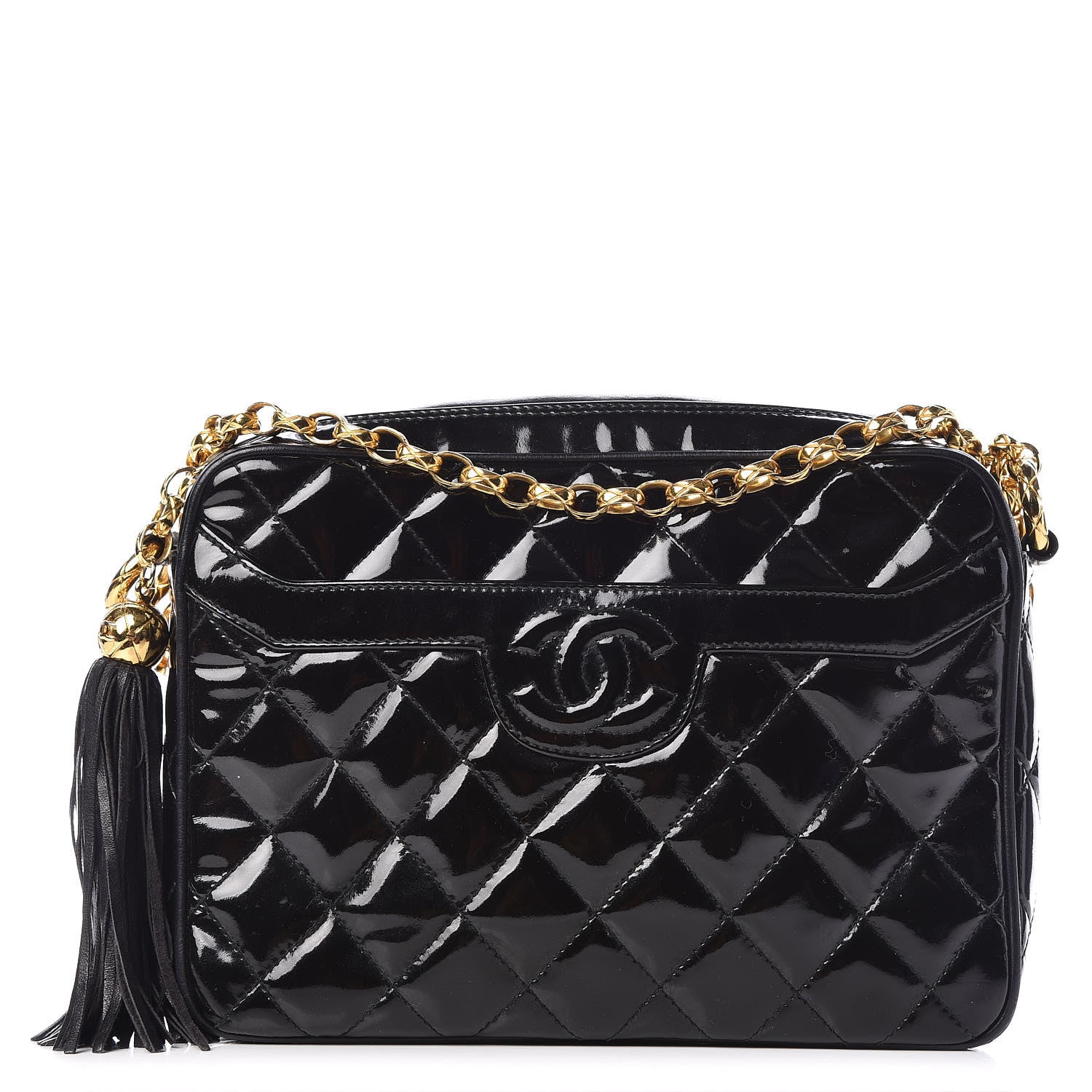 Chanel Patent Quilted Tassel Camera Case Black 1 of 10