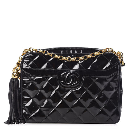 Chanel Patent Quilted Tassel Camera Case Black 1 of 10