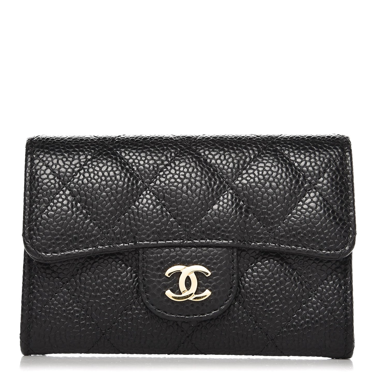 Caviar Quilted Flap Card Holder Black