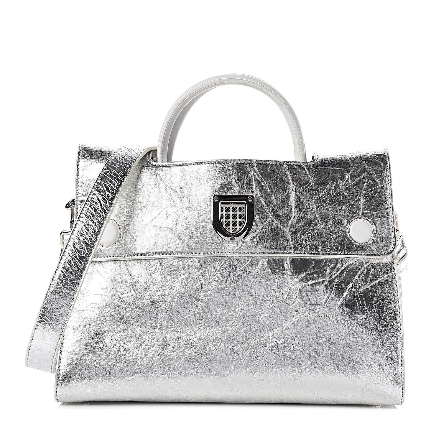 Metallic Calfskin Medium Diorever Flap Silver