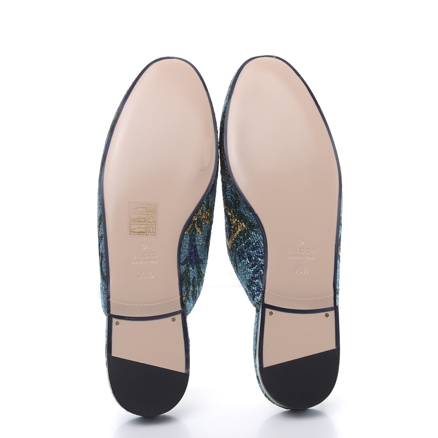 Gucci Iridescent Brocade Womens Princetown Slippers 36.5 Azure Multicolor Oro 5 of 10