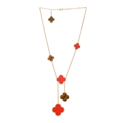 Van Cleef & Arpels 18K Yellow Gold Carnelian Tiger Eye 6 Motifs Magic Alhambra Necklace 2 of 4