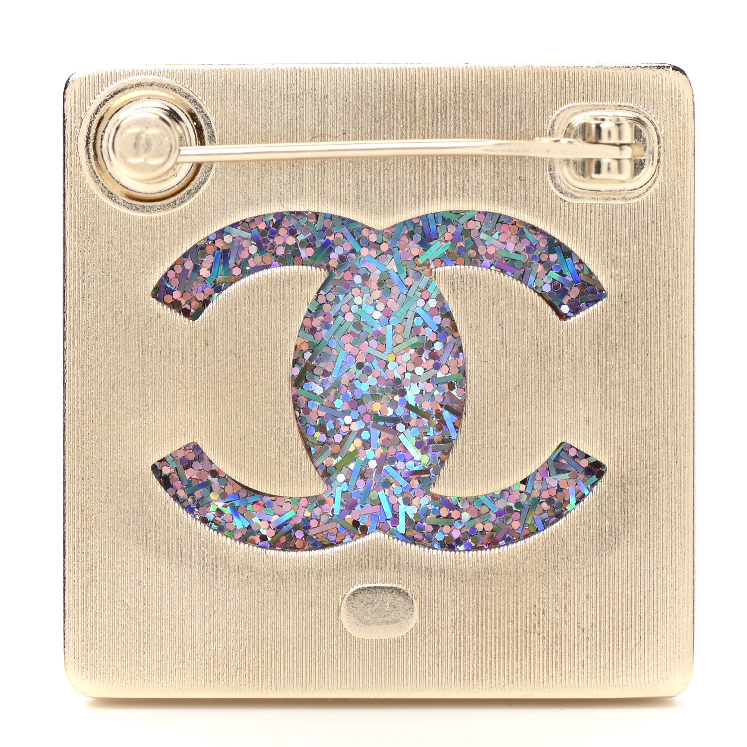 Chanel Resin Glitter Enamel Square CC Brooch Pink Gold 3 of 5