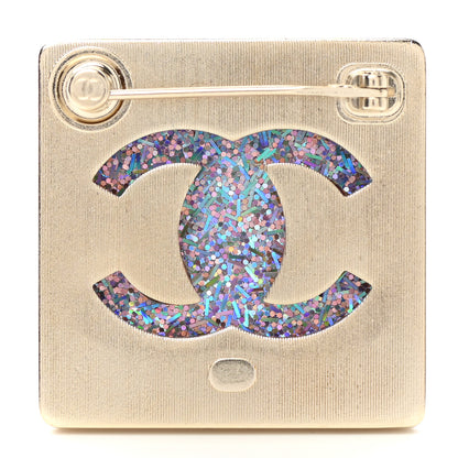 Chanel Resin Glitter Enamel Square CC Brooch Pink Gold 3 of 5