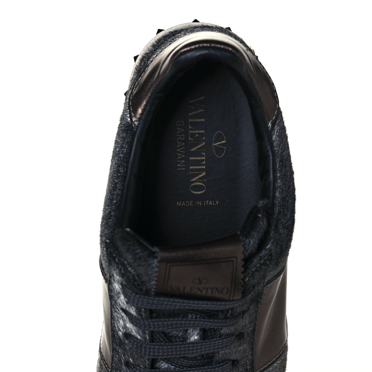 Valentino Garavani Pony Hair Metallic Calfskin Flycrew Sneakers 38 Gray 7 of 7