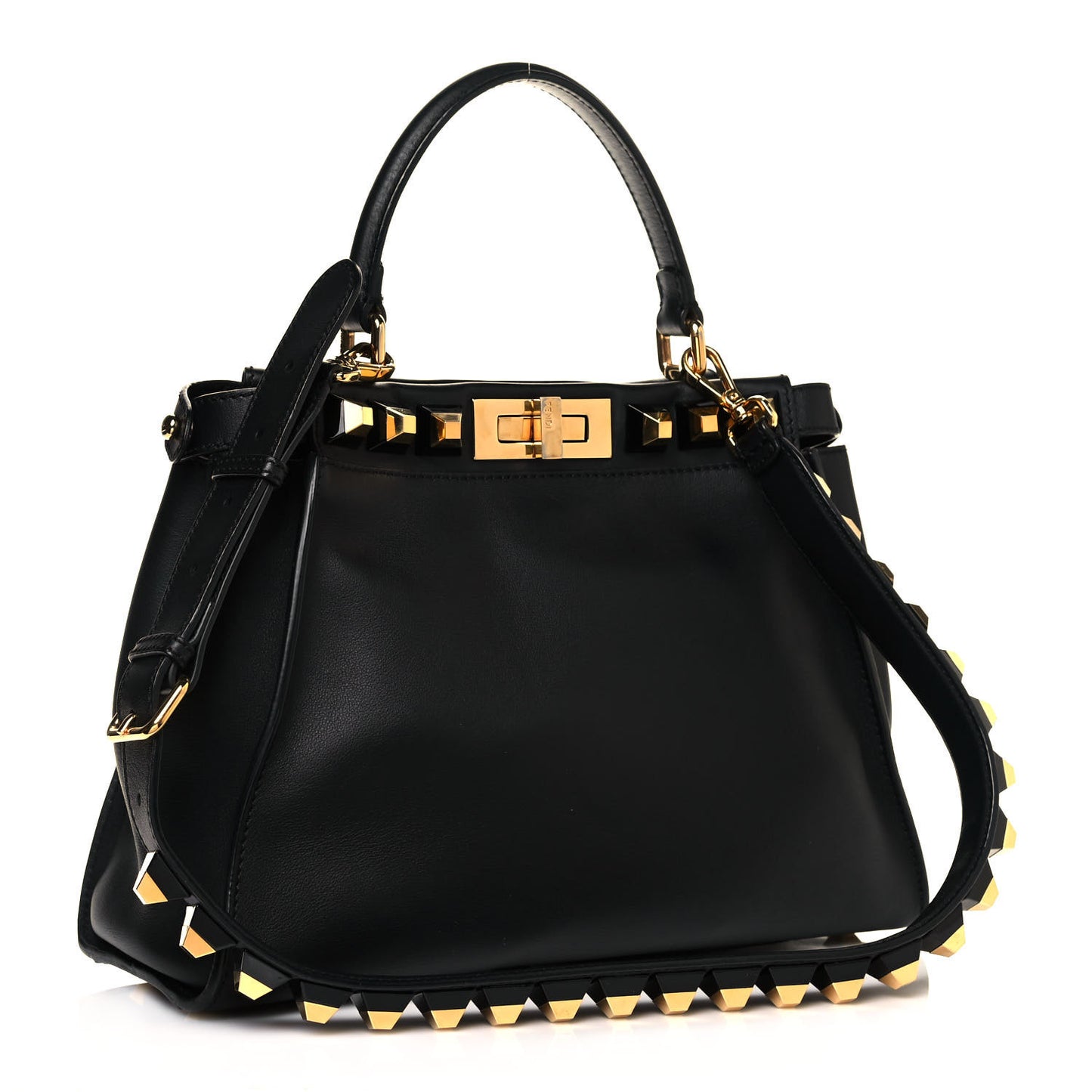 Vitello Seta Gold Studded Medium Peekaboo Iconic Satchel Black