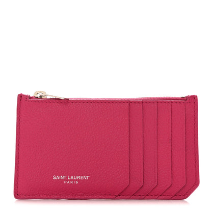 Saint Laurent Grained Calfskin 5 Fragments Zip Pouch Card Holder Bubblegum 1 of 8