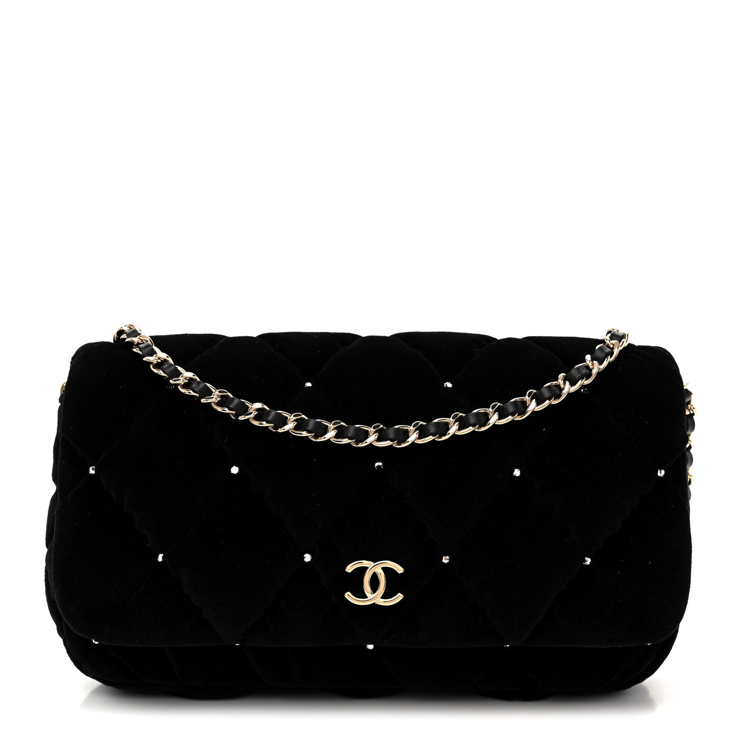 Chanel Velvet Diamanté Quilted Flap Clutch Black 1 of 11