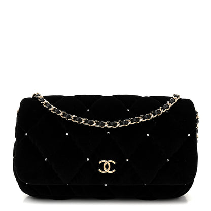 Chanel Velvet Diamanté Quilted Flap Clutch Black 1 of 11