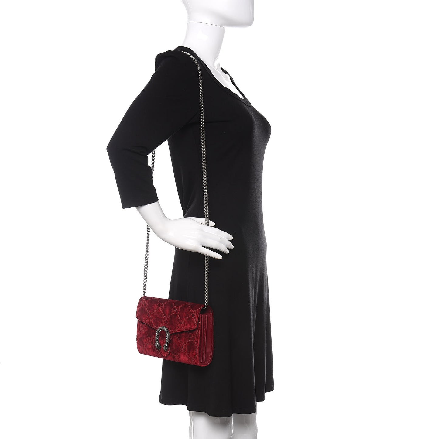 Velvet GG Monogram Mini Dionysus Chain Wallet Red Cipria
