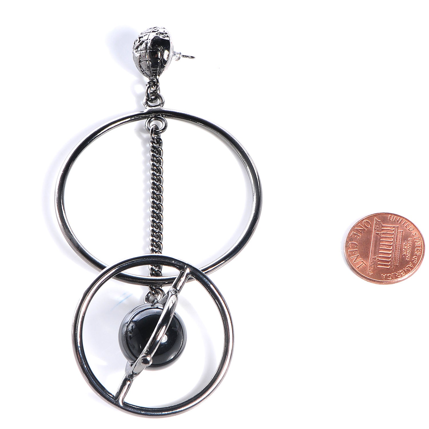 Chanel Ruthenium Large Saturn Drop Earrings 2 of 7