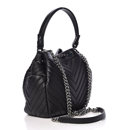 Chanel Deerskin Chevron Small CC Chain Bucket Bag Black 3 of 10