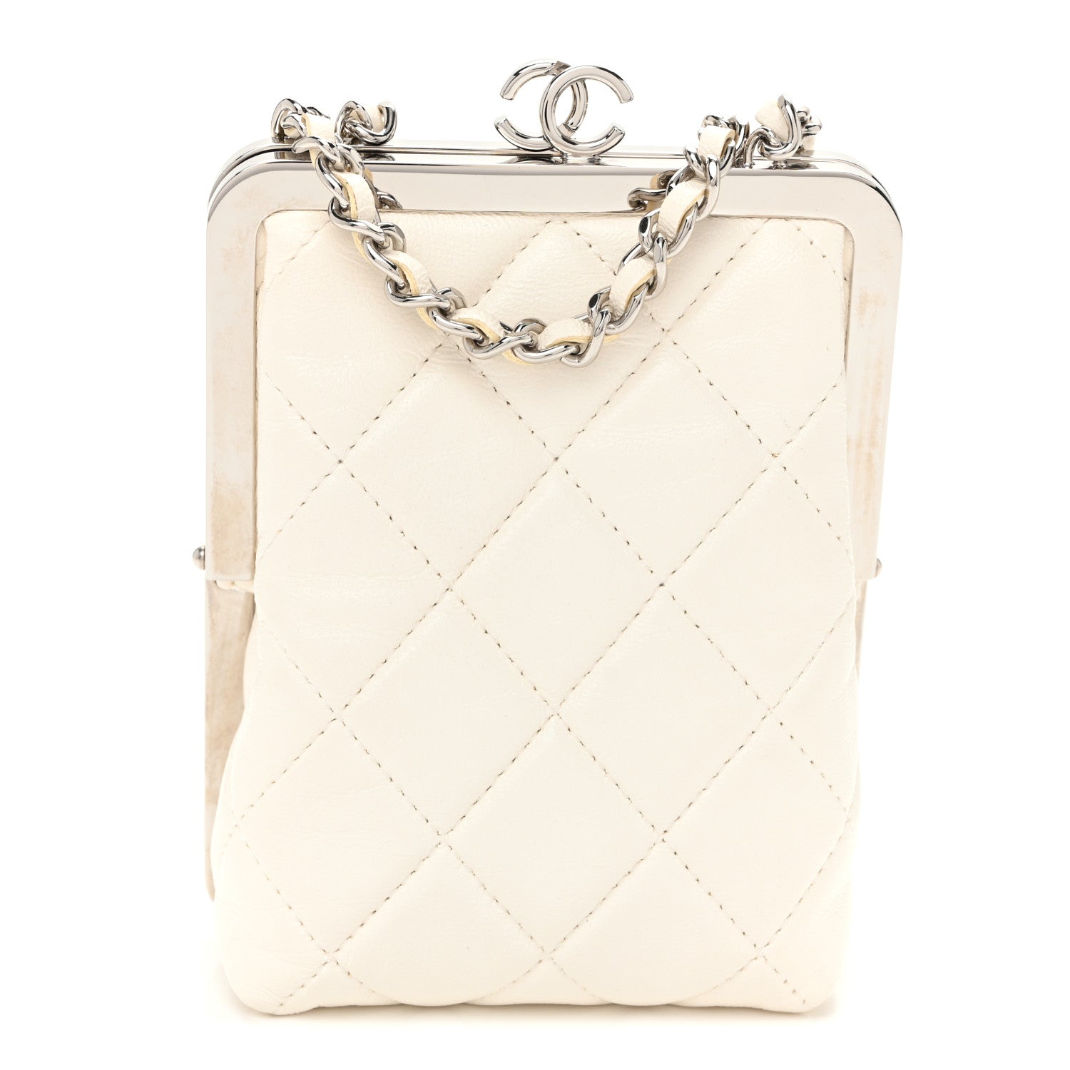 Chanel Lambskin Plexi Quilted CC Evening Clutch With Chain White 1 of 10