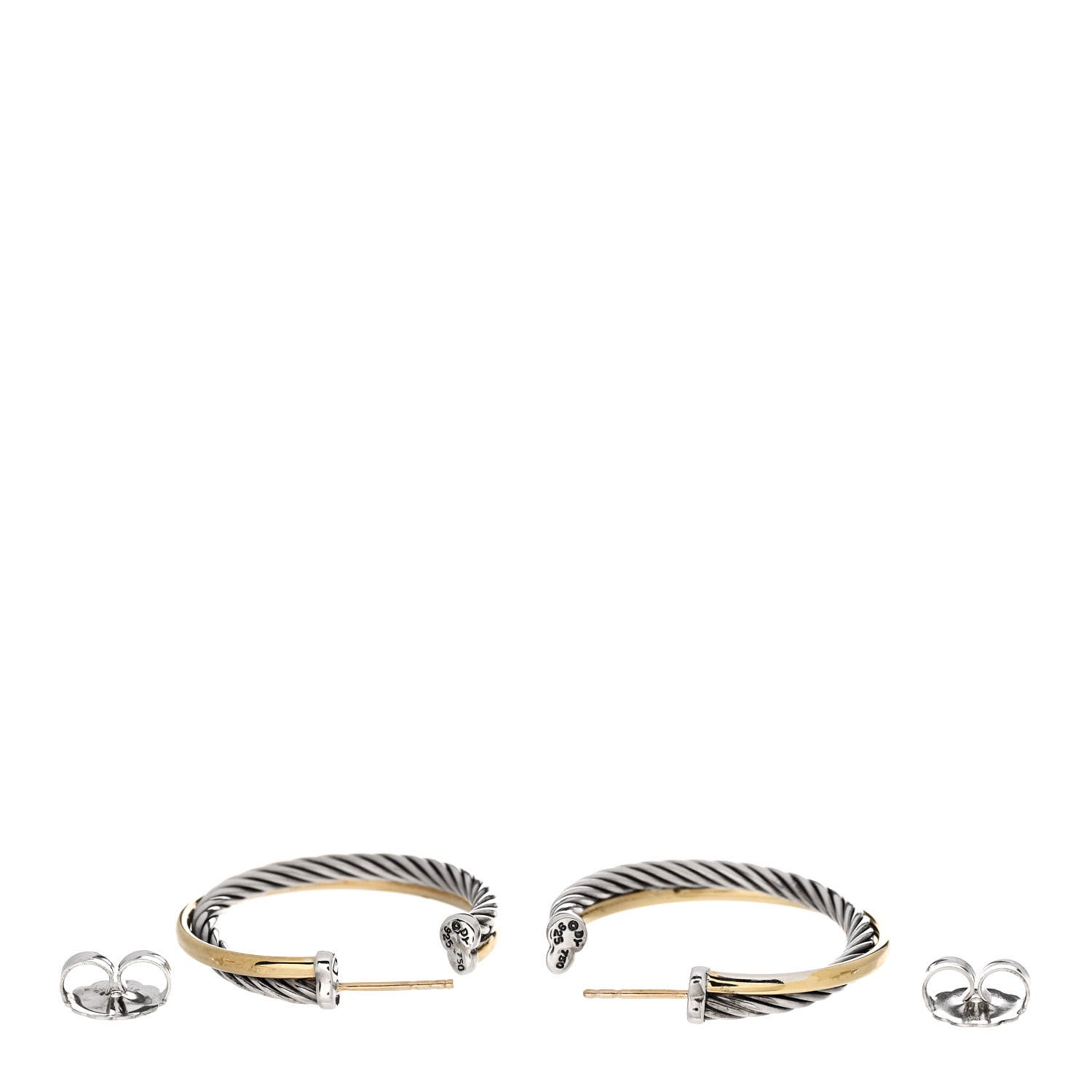 David Yurman Sterling Silver 18K Yellow Gold 31mm Crossover Cable Hoop Earrings 3 of 4