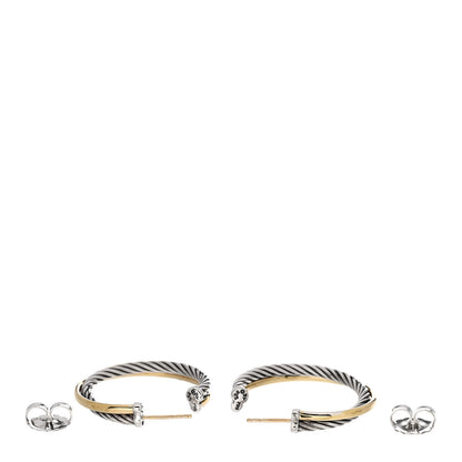 David Yurman Sterling Silver 18K Yellow Gold 31mm Crossover Cable Hoop Earrings 3 of 4