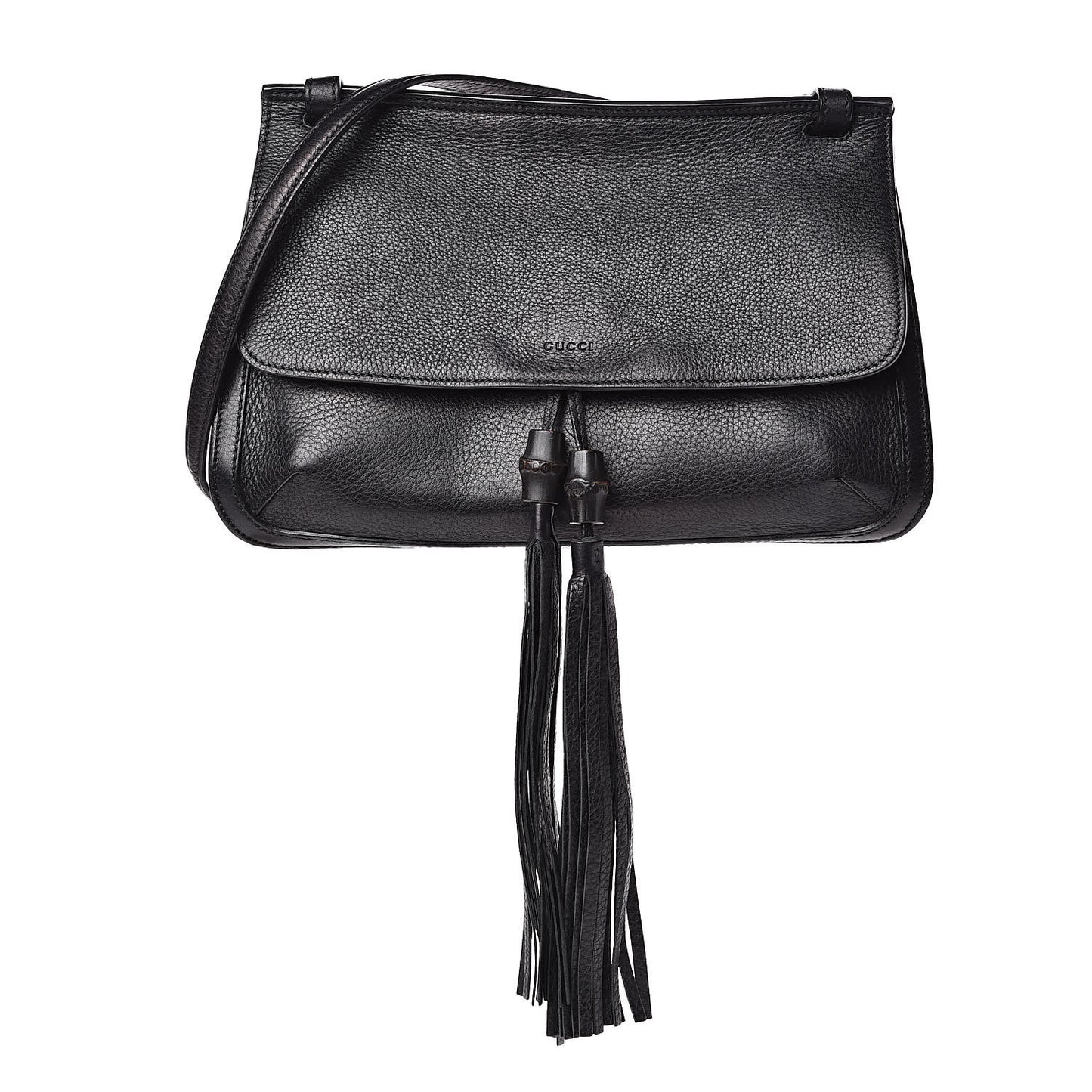 Pebbled Calfskin Medium Bamboo Daily Flap Shoulder Bag Black