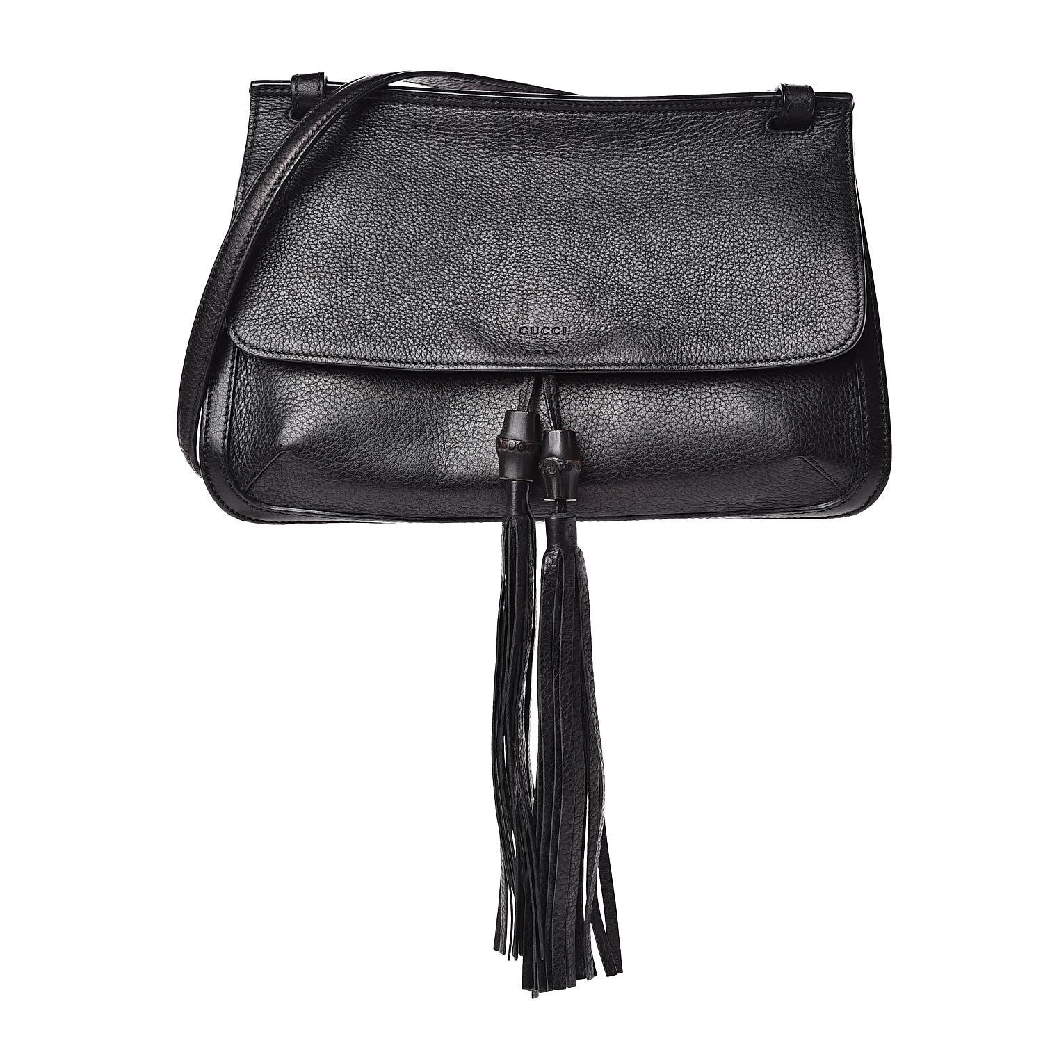 Gucci Pebbled Calfskin Medium Bamboo Daily Flap Shoulder Bag Black 1 of 13