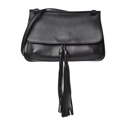 Gucci Pebbled Calfskin Medium Bamboo Daily Flap Shoulder Bag Black 1 of 13