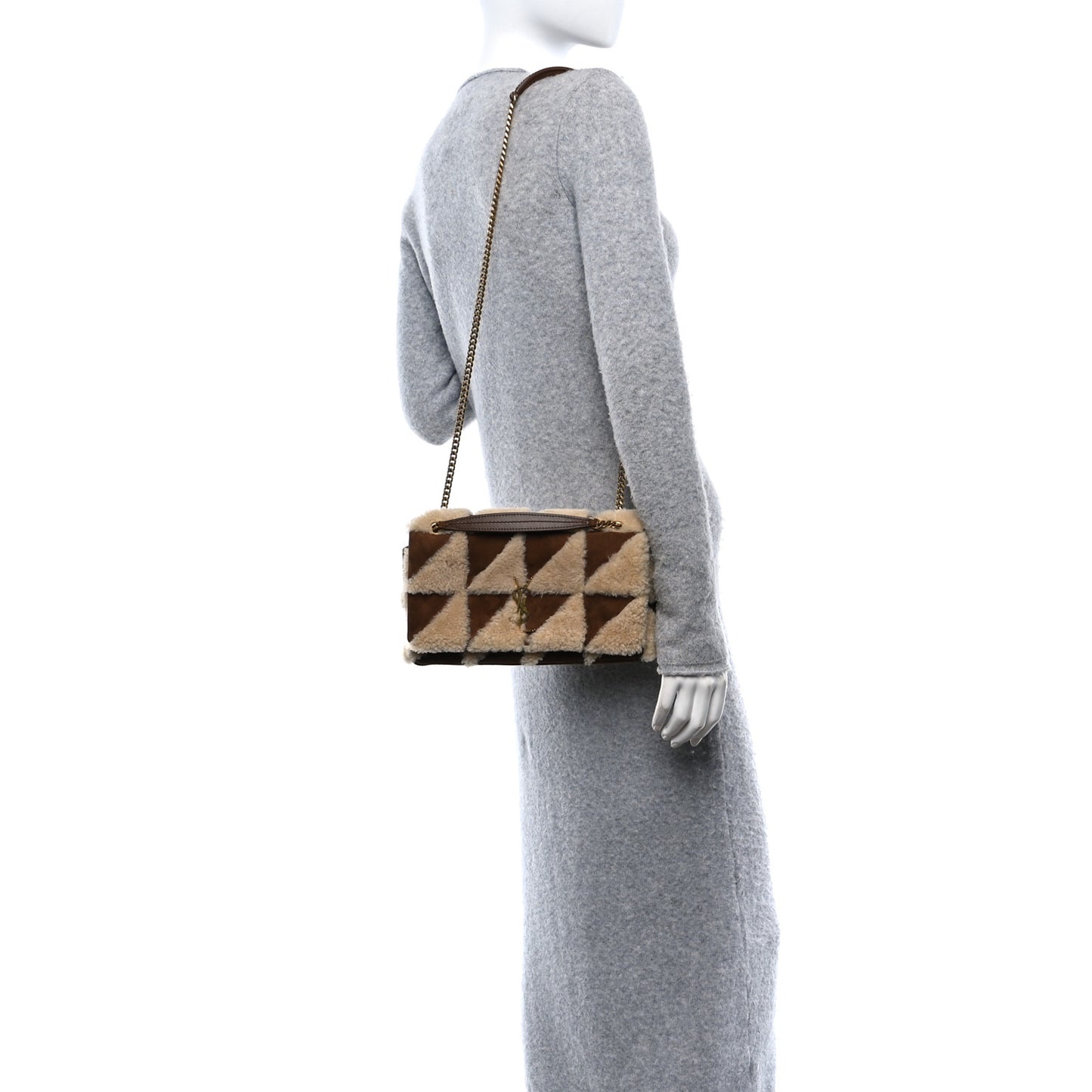 Suede Shearling Patchwork Monogram Medium Jamie Brown Beige