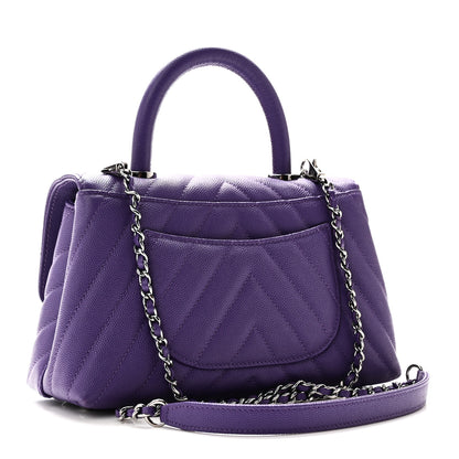 Chanel Caviar Chevron Quilted Mini Coco Handle Flap Purple 3 of 10