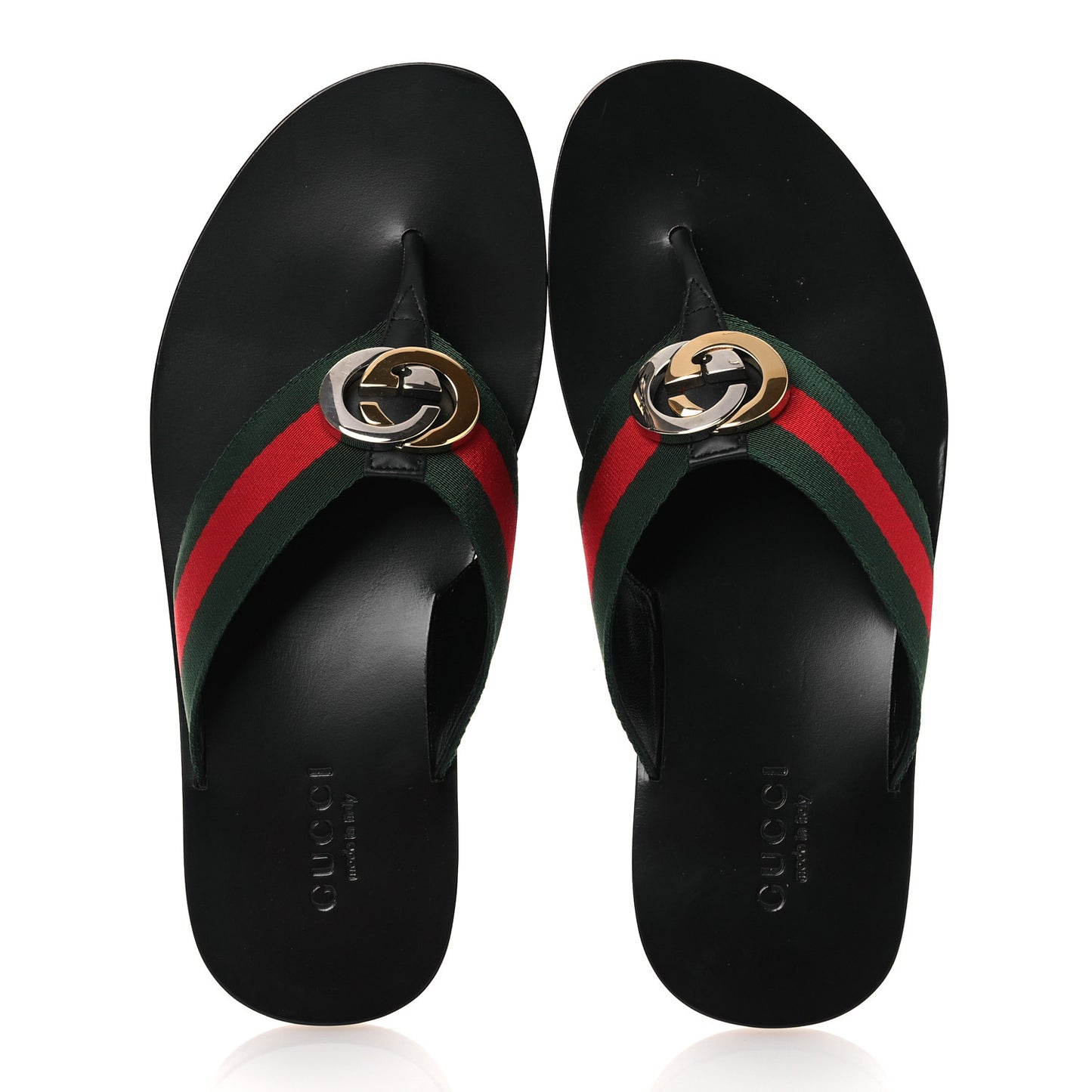 Nylon Calfskin Web Mens GG Thong Sandals 8.5 Green Red Black
