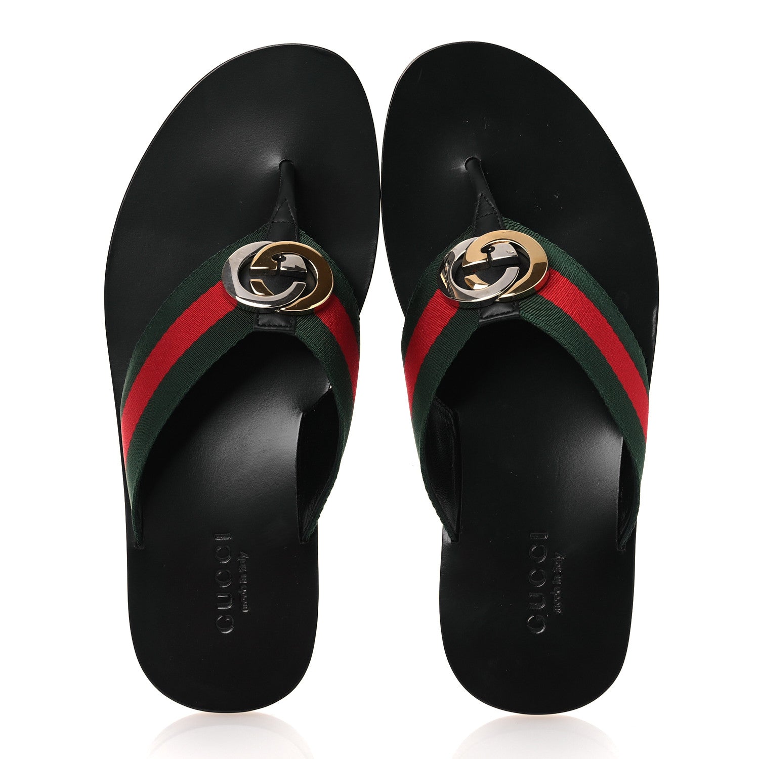 Gucci Nylon Calfskin Web Mens GG Thong Sandals 8.5 Green Red Black 2 of 11