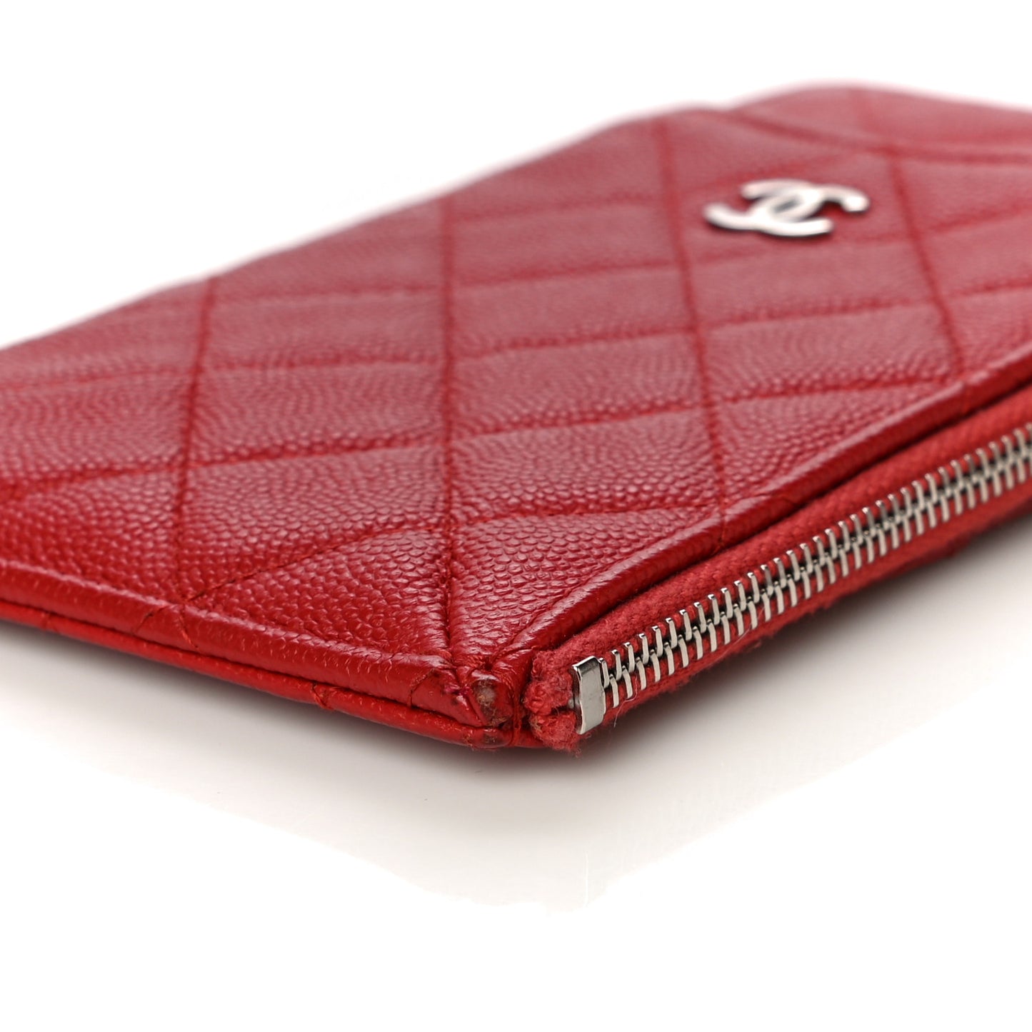 Caviar Quilted Classic Flat Wallet Pouch Red