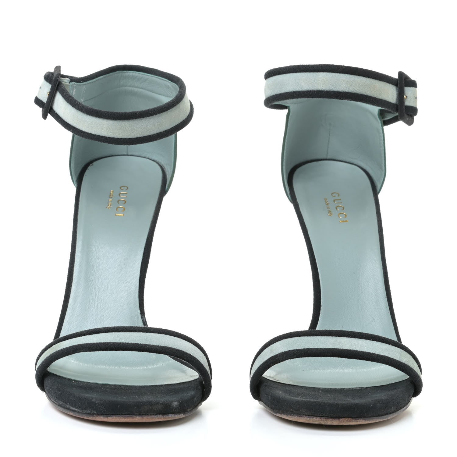 Gucci Suede Dempsey Contrast Ankle Strap Sandals 40 Green Black 4 of 16