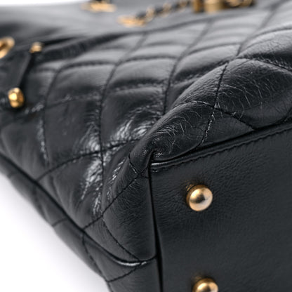 Chanel Metallic Aged Calfskin Quilted Drawstring Shopping Tote Dark Grey 8 of 12