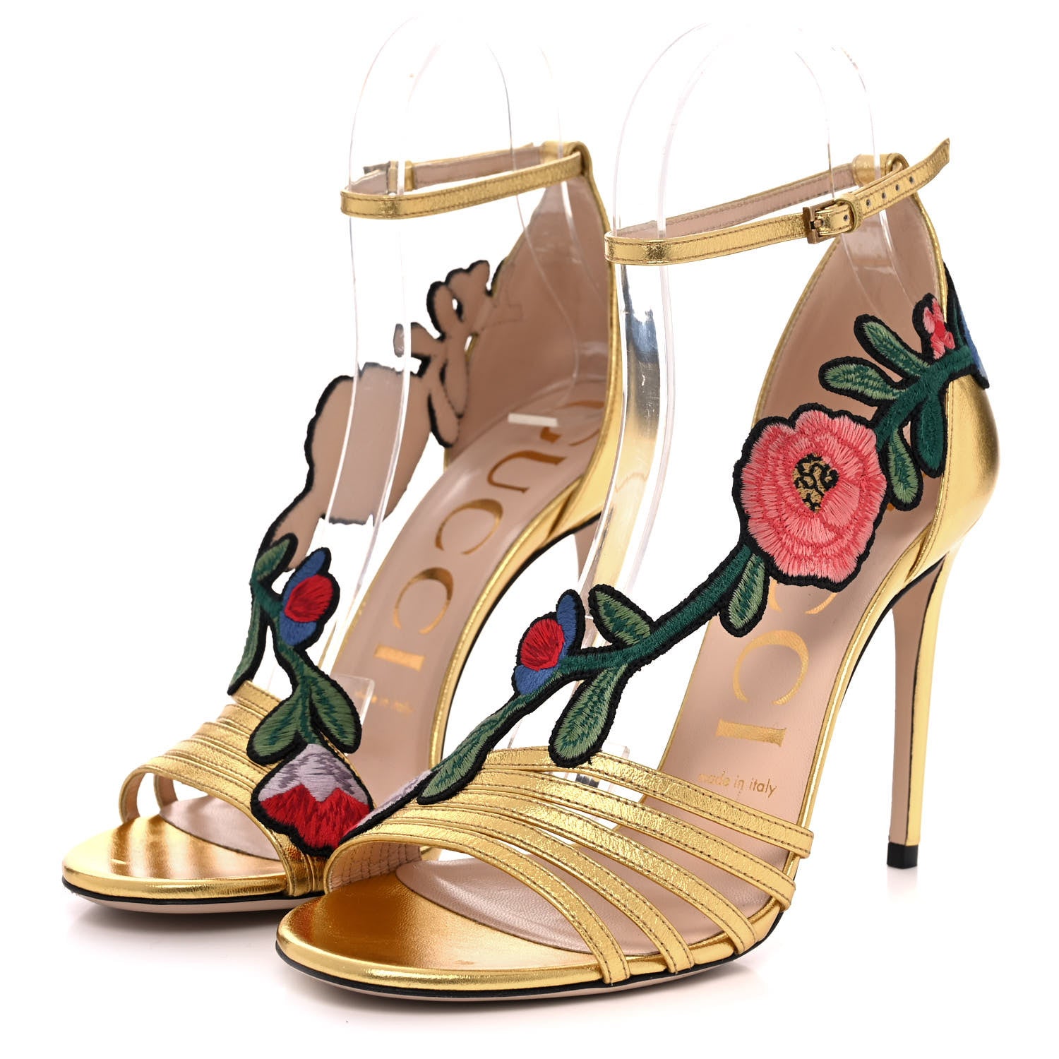 Gucci Metallic Nappa Ophelia High Heel Sandals 37.5 Gold 3 of 11