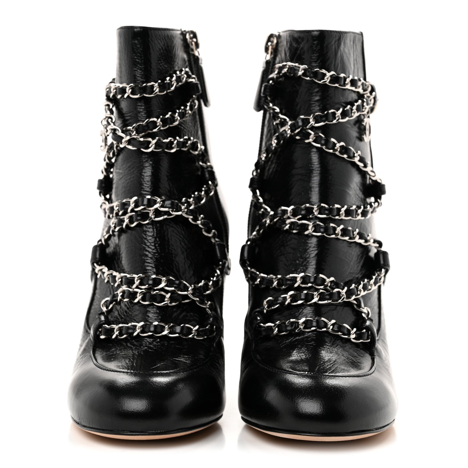 Chanel Crackled Calfskin Chain CC Short Boots 38 Black 2 of 9