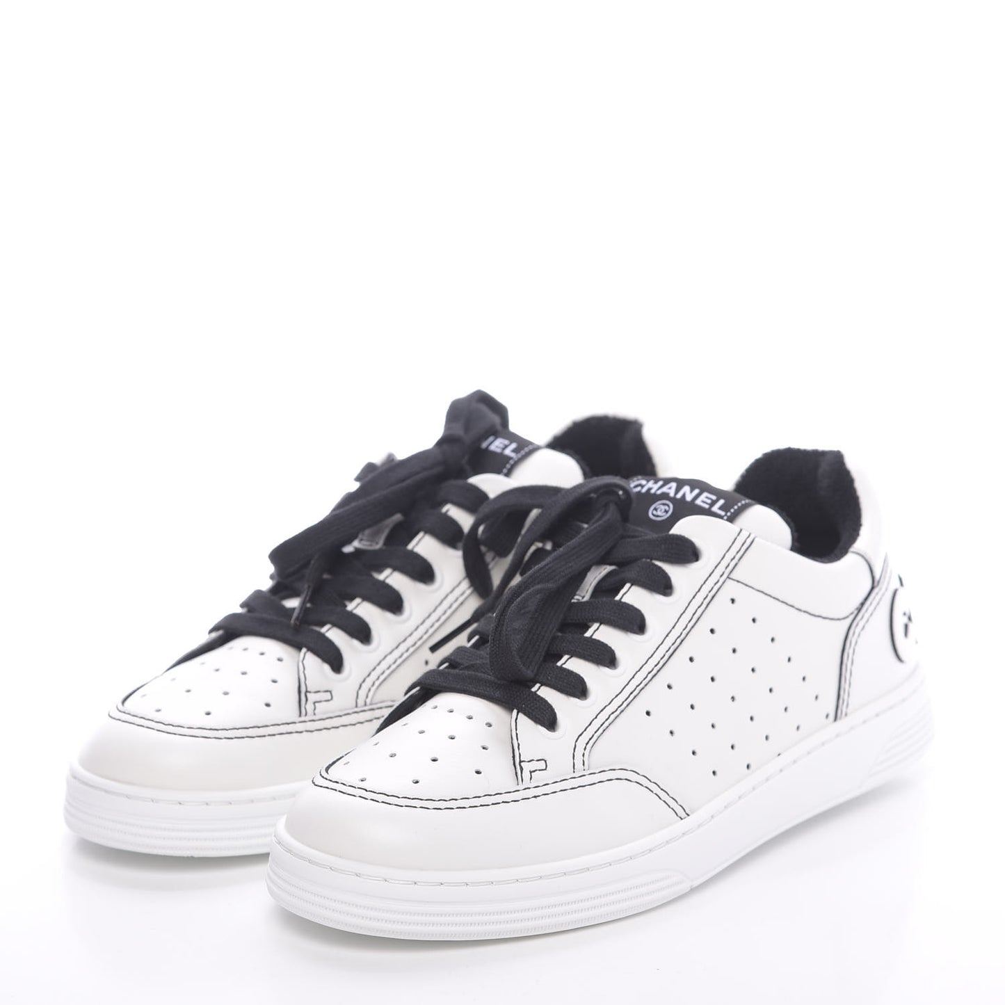 Calfskin Womens Logo Sneakers 37 White Black