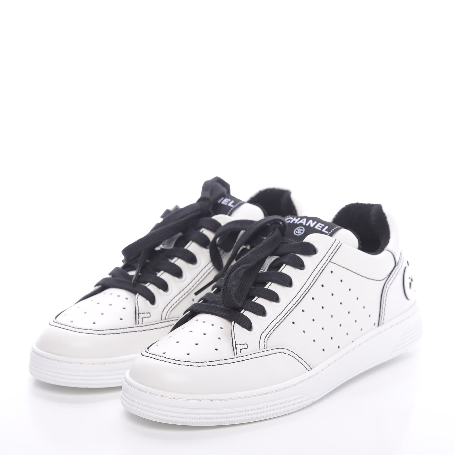 Chanel Calfskin Womens Logo Sneakers 37 White Black 3 of 10