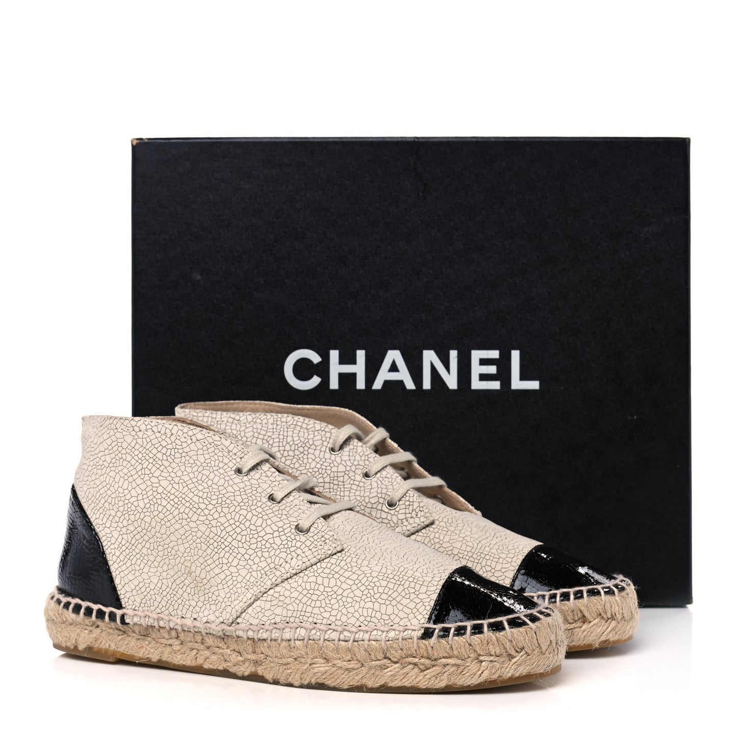 Crackled Calfskin High Top Espadrilles 38 Light Beige Black