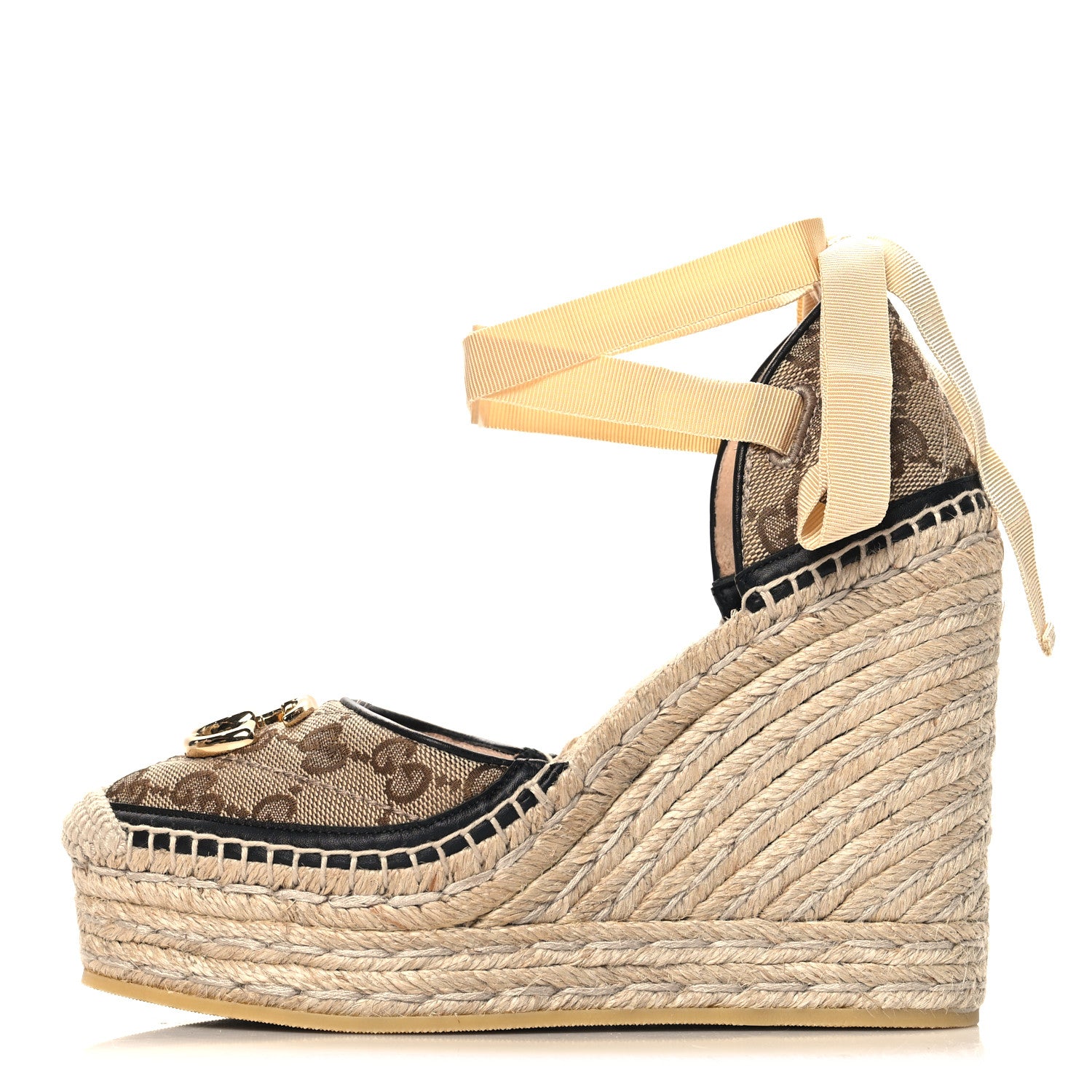 Gucci Monogram Matelasse GG Marmont Ankle Wrap Platform 35/120mm Espadrille Wedges 35 Beige Ebony Black Sand Storm 1 of 10