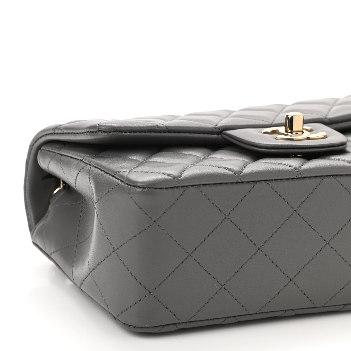 Lambskin Quilted Mini Rectangular Flap Dark Grey
